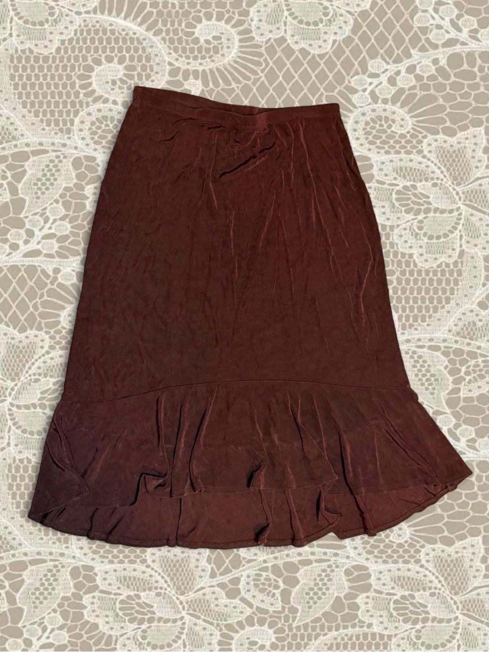 White Stag Brown Ruffle-Hem Midi Skirt